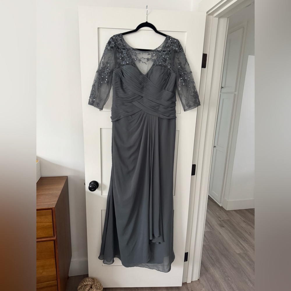 Steel Grey with Lace Detailing Mother of the Bride Dress - Picture 1 of 4